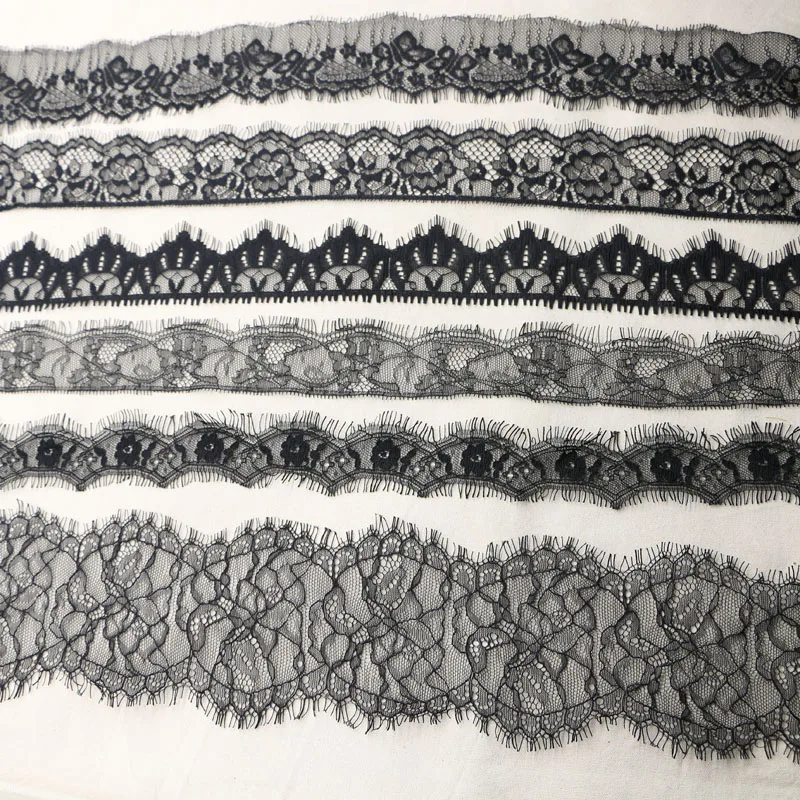 Tissu en dentelle noire de haute qualité, décoration de mariage bricolage, livraison aléatoire, 9 verges par lot, 4-5.5cm