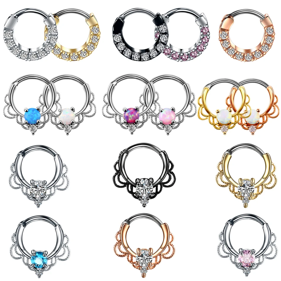1PC miedziane gotyckie przegrody nosa Hoop pierścionki kryształowe ucho Helix Clicker piercing Daith Rook Nariz kolczyk przegrody Piercing Jewelrys