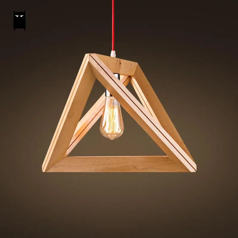 Oak Wood Triangle Pendant Light Cord Fixture Loft Japanese Creative Style Hanging Ceiling Lamp Luminaria Dining Table Study Room