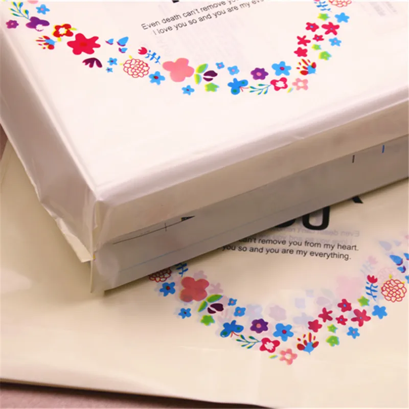 Thicken Plastic Clothing Packaging with Handles Thank You Shopping Gift Bags with Flower Heart 10pcs 29*35cm Can be Customized