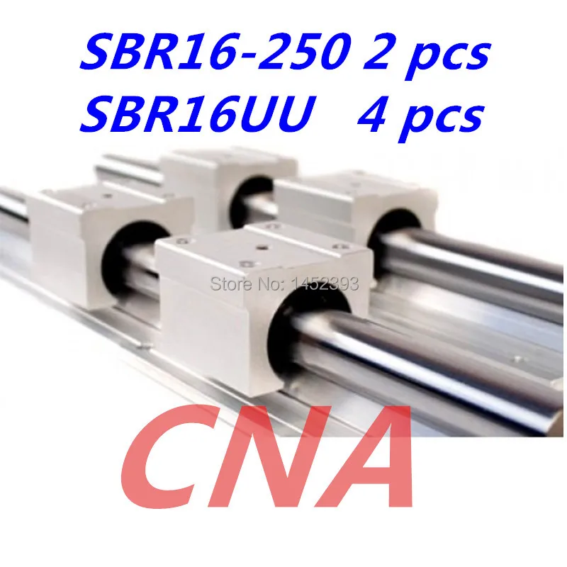 NEW 2pcs SBR16 250mm Linear Bearing Rails + 4pcs SBR16 UU Linear Motion Bearing Blocks (can be cut any length)