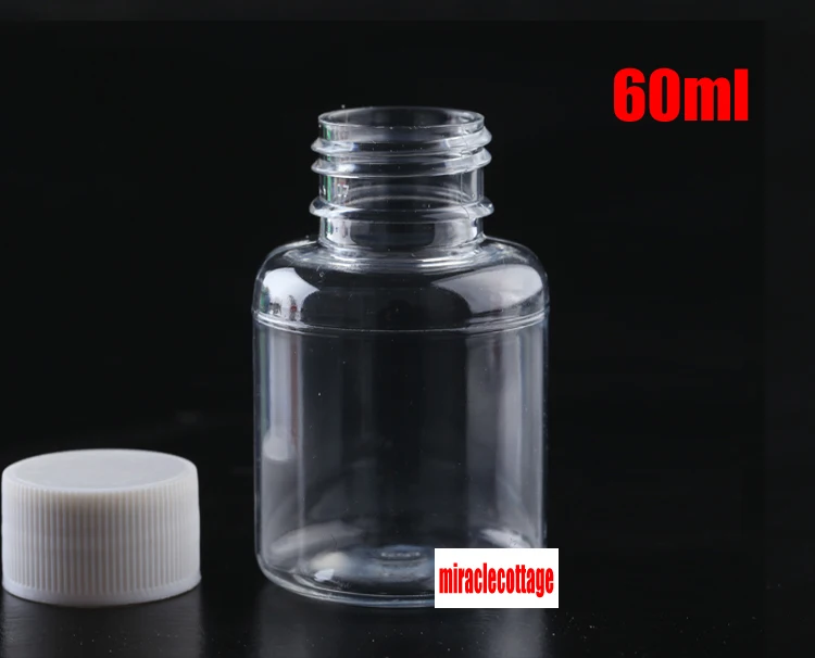 100 stücke 60ml Transparent Kunststoff Flaschen, Kapsel Container, Probe Verpackung Flaschen, Pulver Speicher Schraube Kappen