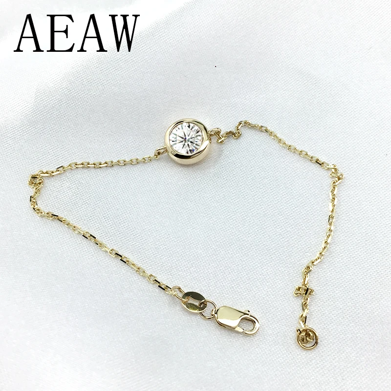 Solid 14K 585 Yellow Gold 1 Carats ct F Color Moissanite Diamond Bezel Bracelet For Women Test Positive