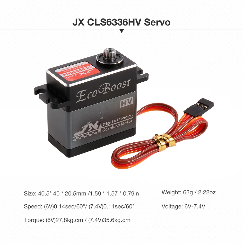 

Квасцы JX CLS6336HV, 35,6 кг, 7,4 В Цифровой сервопривод без сердечника с металлической шестерней для радиоуправляемого автомобиля rc4wd scx10 1/8
