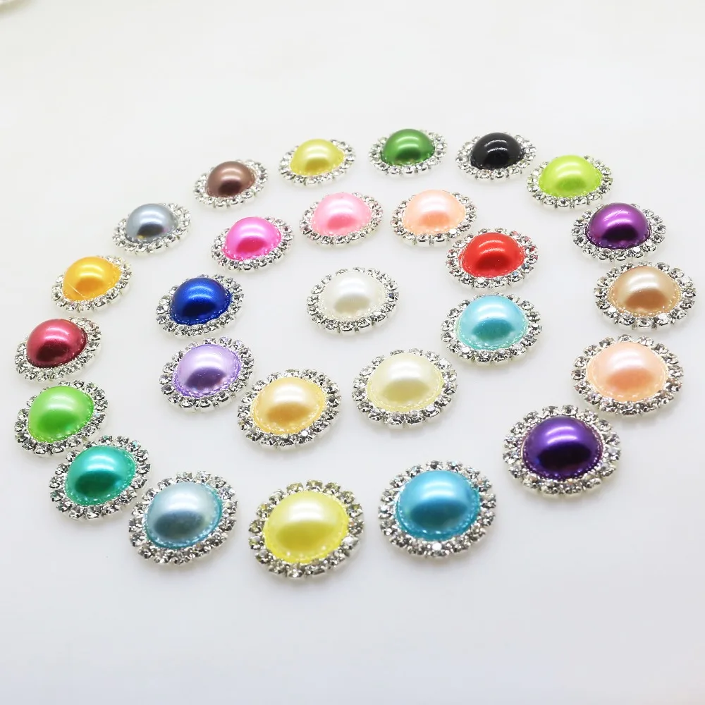 Metal Applique 10Pcs 20MM Pearl Rhinestone Buttons, DIY Wedding Scrapbook, Ornaments And Hair Center Decoration