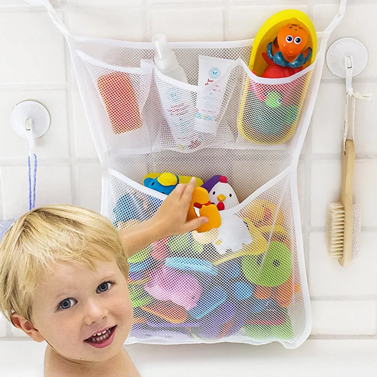 

Child Bath Toy Bag Organiser Net Suction Baskets Kids Baby Bathroom Mesh Bag with Suckers