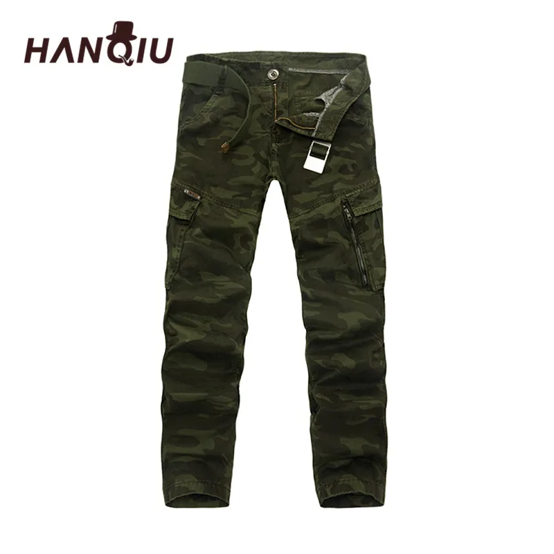 HANQIU 9 Colors Fashion Camouflage Cargo Pants Men Pencil Trousers Comfortanble Cotton Loose Men Pants No Belt