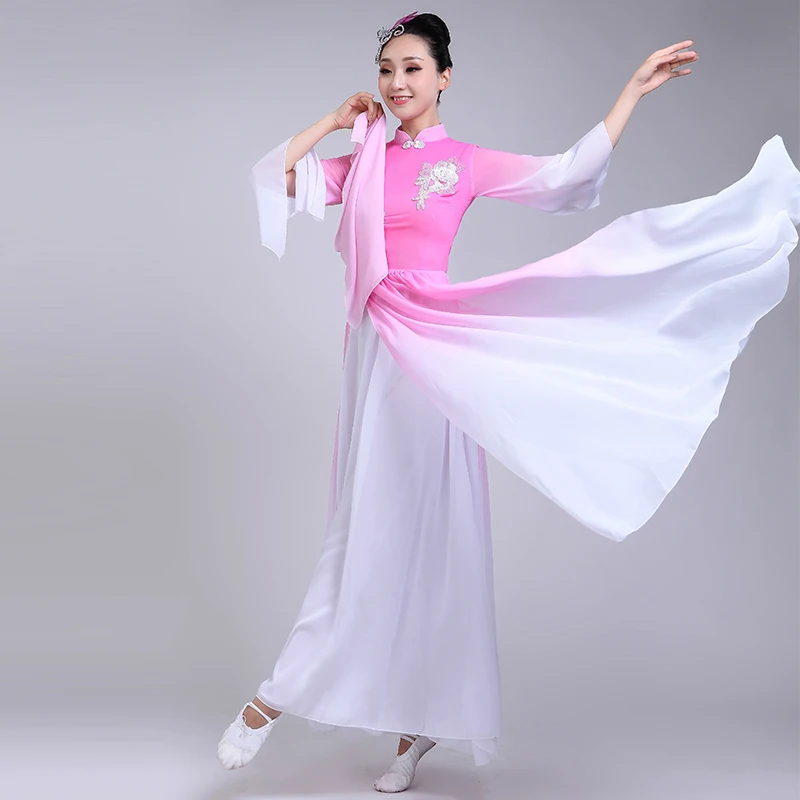 

Chinese style Hanfu hmong classical dance costumes female elegant fairy fan dance Yangko dance performance costume