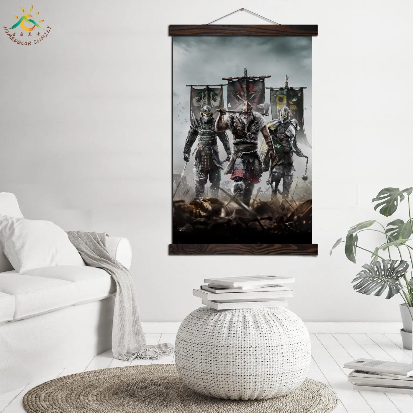 Three Japan Samurai Wall Art Canvas Frame Scroll Painting Poster Decorative Picture for Modern Home Decoration