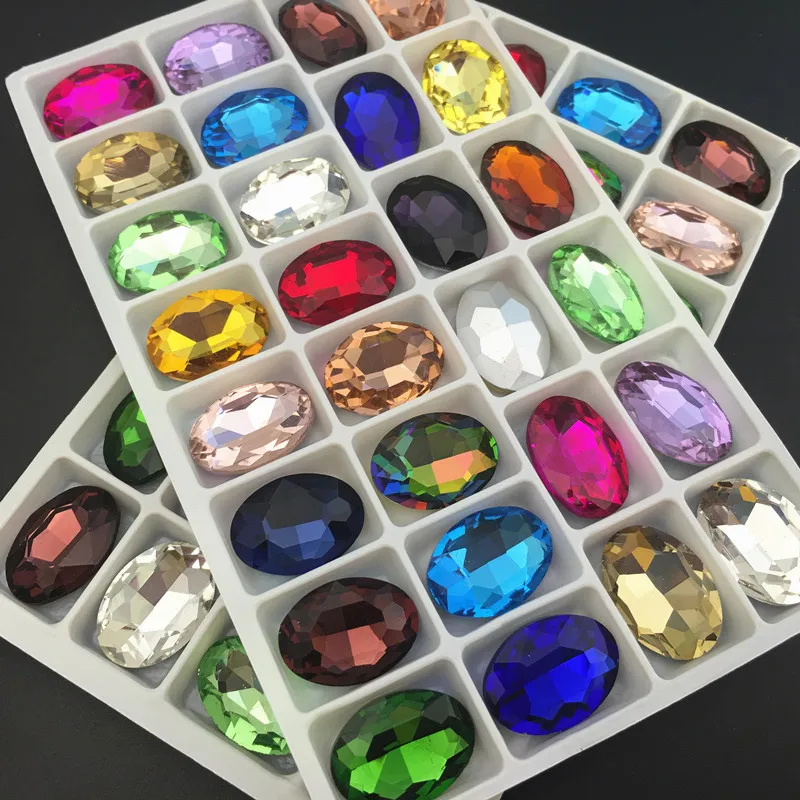 Glass Crystal 4*6 6*8 8*10 10*14 13*18 18*25 20*30mm more colors Oval shape glue on rhinestone beads ornament handicraft diy