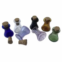 Mini Glass Color Flask Bottles, Cute Bottles with Cork, Little Flat Bottom Winebottle, Tiny Jars, Vials Mix, 7Colors