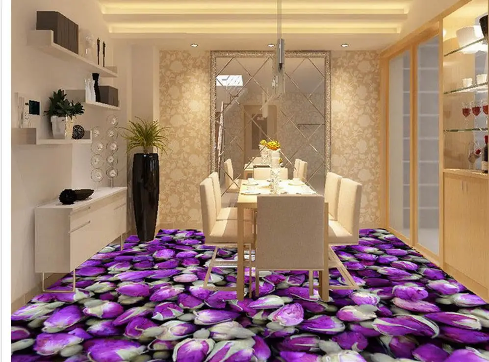 

customized wallpaper for walls Purple roses kitchen with bathroom 3D stereo flooring 3d wallpaper pvc