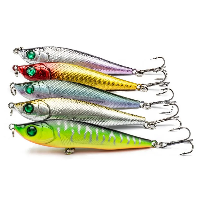 

5PCS 8.5cm 14g Hard Pencil Fishing Lure Lifelike 3D Eyes Hooks Sinking Plastic Baits Crankbait 5 Colors Available