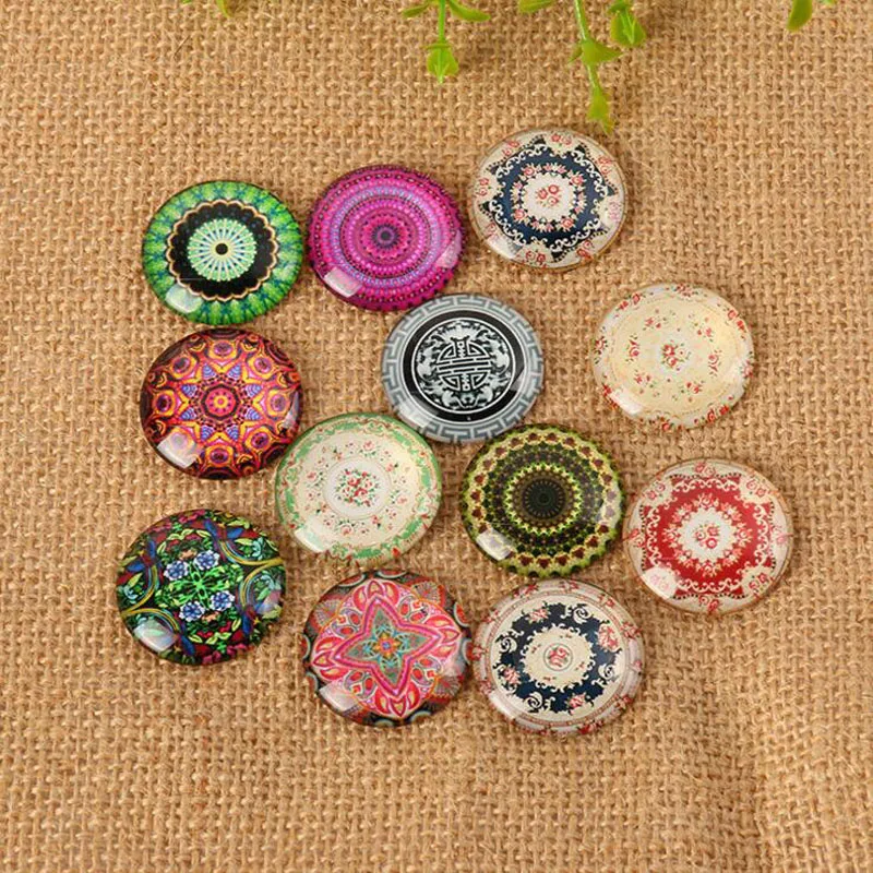 60pcs/lot  Glass Cabochon Yoga Cabochons Round 8mm-35mm Flatback For Necklace Bracelet Earrings DIY Jewelery Making