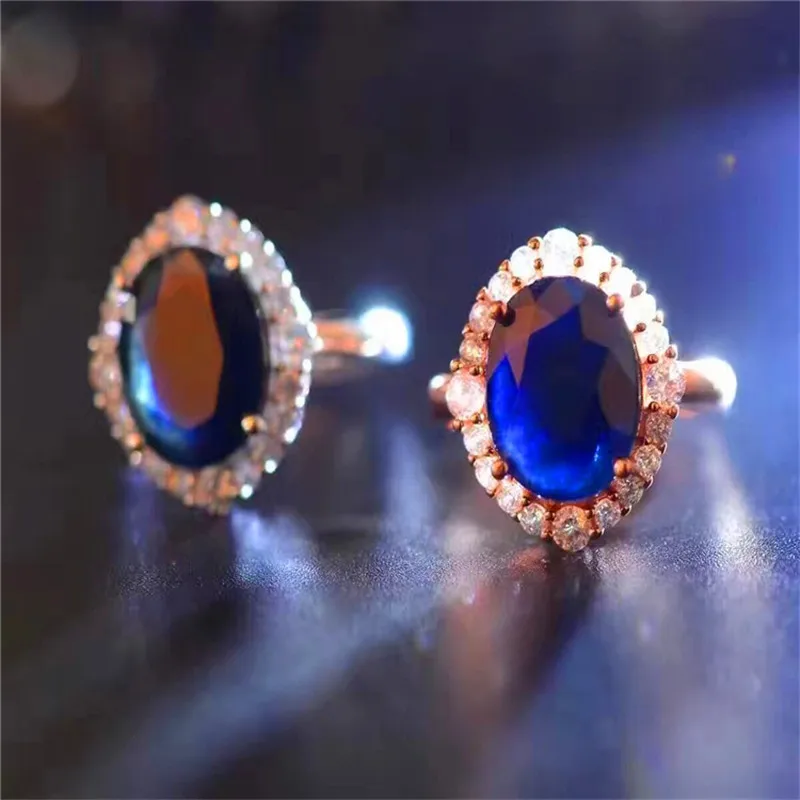 Cincin Mewah Perhiasan Biru Tua Sapphire Cincin 10*12 Mm untuk Wanita 925 Sterling Perak Hadiah Ulang Tahun Pernikahan