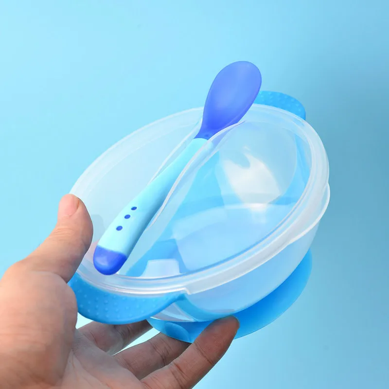 Temperature Sensing Baby Feeding Spoon Child Tableware Food Bowl Learning Dishes Service Suction Cup Children Dinnerware Set