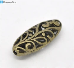 20 PCs Doreen Box Hollow Flower Oval Shape Spacer Beads Bronze Color 23x9mm Vintage DIY Jewelry Making Accessories， Hole: 1.2mm