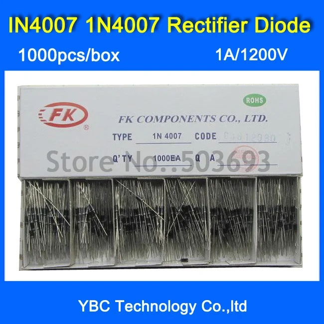 Brand FK1000pcs/lot 1N4007 IN4007 4007 1A/1200V  Rectifier Diode