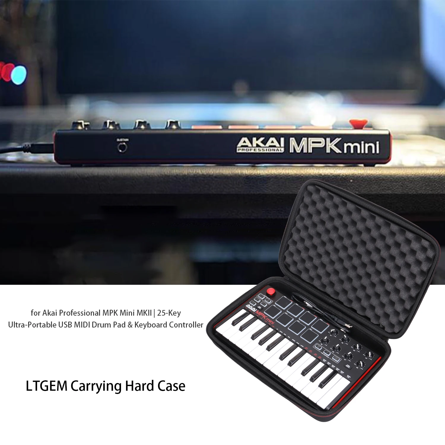 LTGEM ハードキャリングケース Akai MPK Mini MK2/3 および MPK Mini 