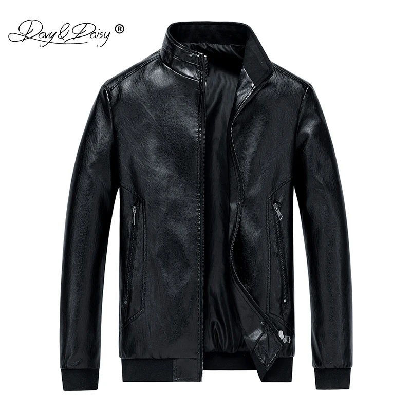 

DAVYDAISY Plus Size 8XL 7XL 6XL 5XL Men Jacket Man Stand Collar PU Leather Jackets Autumn Winter Slim Fit Fashion Coat JK106