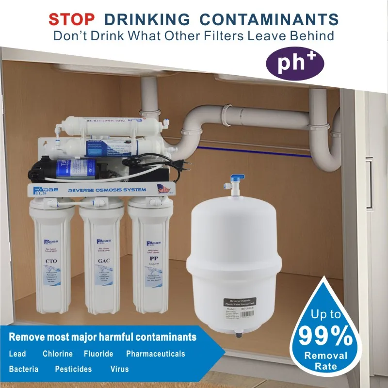 Système de filtration d'eau potable par osmose sous évier, 6 étapes, 50g, barrage, filtre alcalin, valeur de ph de 8.00 à 9.5