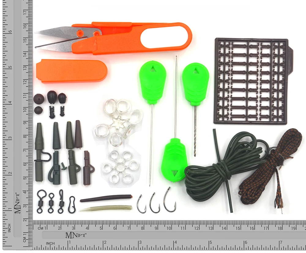 MNFT 1Set Karpfenangeln Zubehör Kit Haken/Wirbel/Schere/Rigging/Anti-Tangle Sleeves/Boilie Hair Rigs/Perlen Terminal Tackle