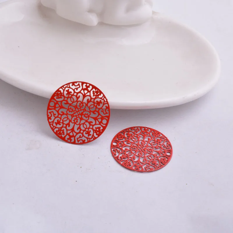 50 Stück AA3212 25mm Bunte Runde Blumen-Verbinder aus Messing, bemalt, Estampes rondes Charms für DIY-Schmuckherstellung – Detail 4