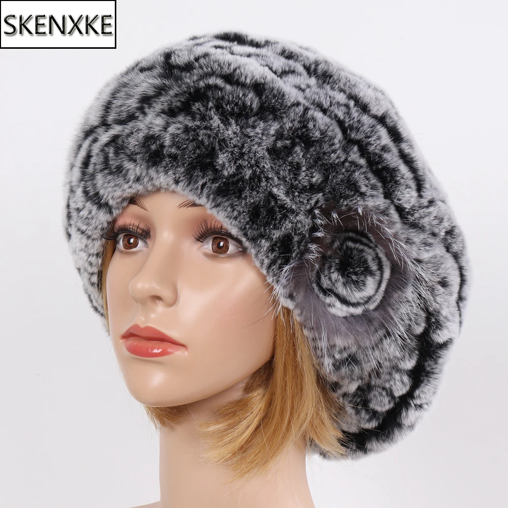 

New Real Rex Rabbit Fur Beanies Hat Women Knitted 100% Natural Real Rex Rabbit Fur Beret Caps Ladies Winter Warm Real fur Hats