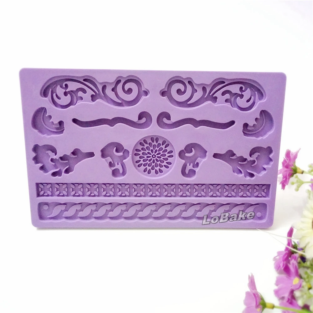 Brand new various elegant flowers shape silicone cake lace decorative border pressing mold fondant recipe and fun decorating