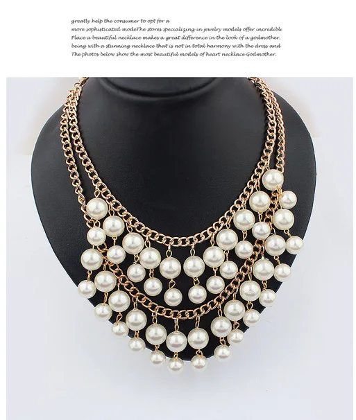 Hot Double Row Chunky Adjustable Ribbon Chain Diamante Choker pearl necklace brand fashion imitation crystal collar Necklace