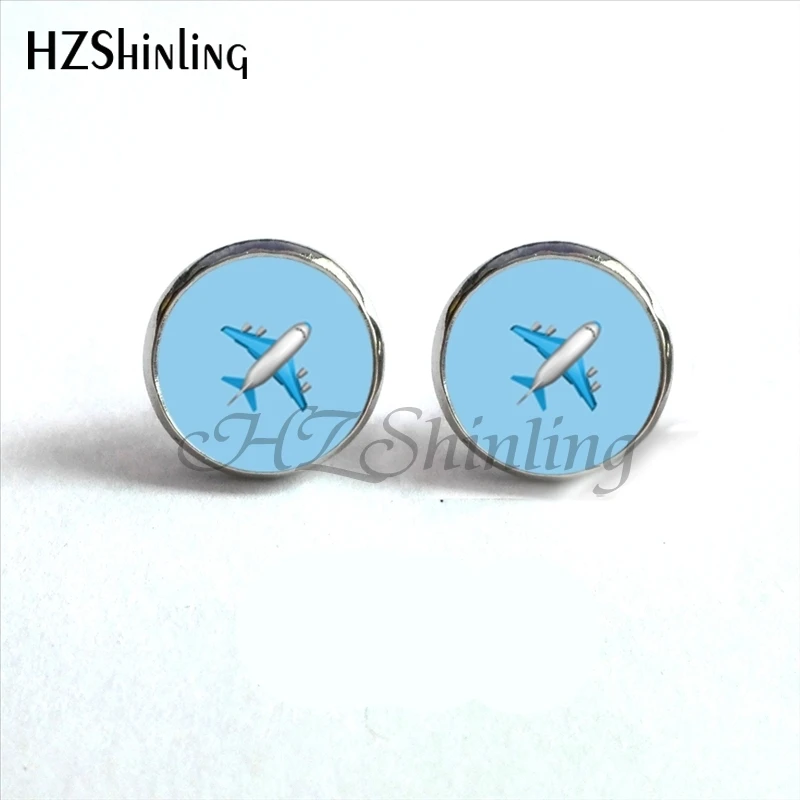 ED-0051 New Arrival Airplane Stud Earrings Pilot Aviation Earring Traveler Gift Stewardess Earrings Bronze Round Jewelry