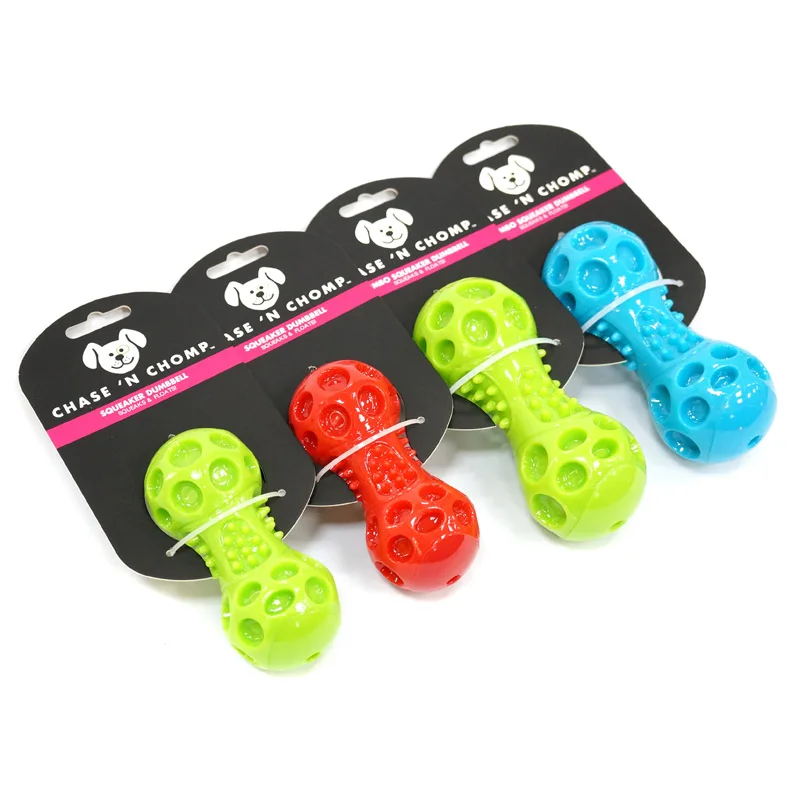 CAITEC Dog Toys Squeaking Dumbbell Durable Floatable Springy Great for Tossing and Chasing 2 Sizes Bite Resistant Toy