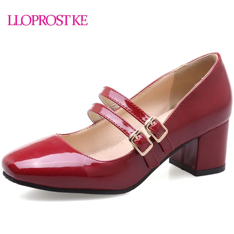 

LLOPROST KE Women Pumps Mary Janes Spring New Style Thick Heel Pumps Double Buckle Med Heel Shoes For Woman Fashion Black MY139