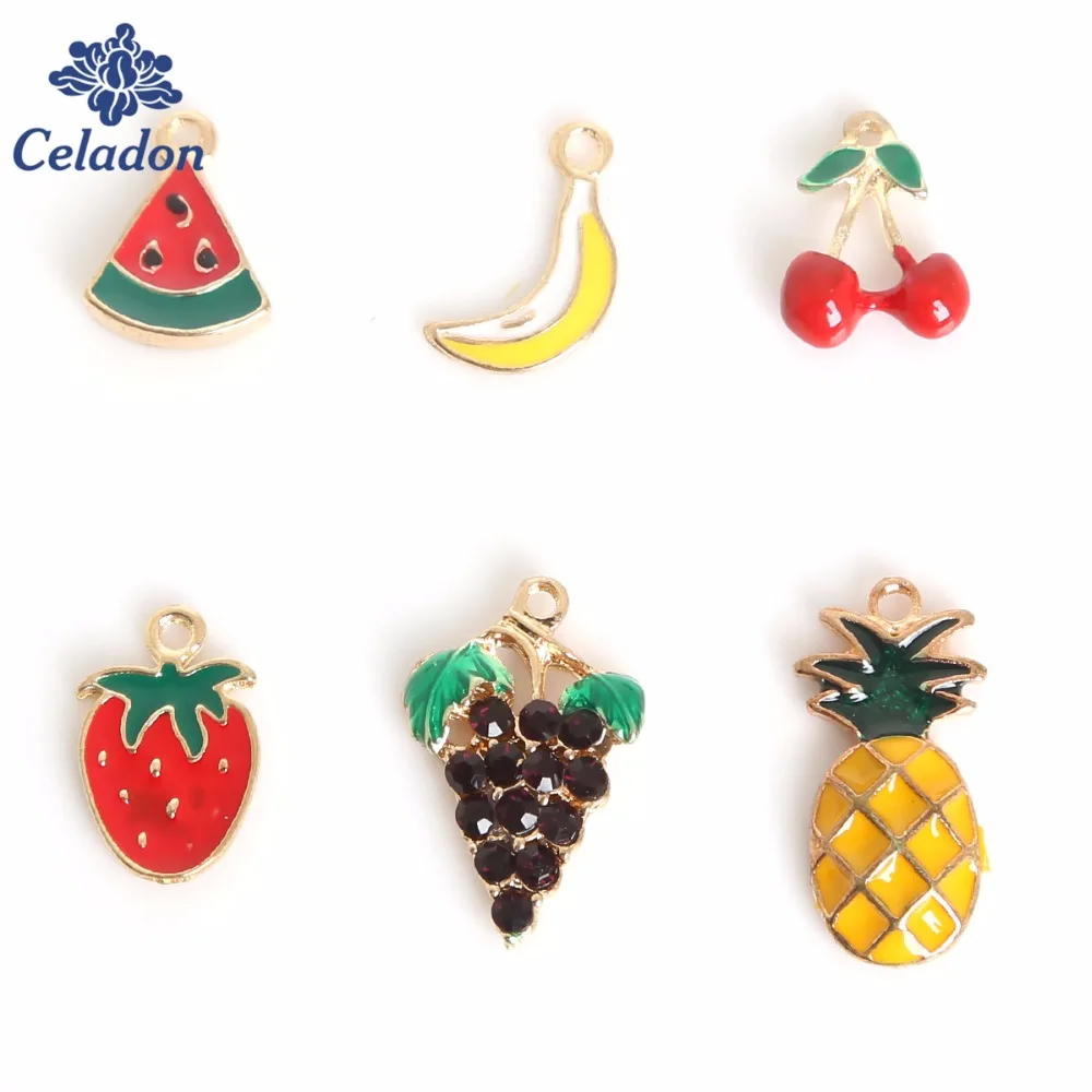 Wholesale 5/6 pcs/lot (as pic) Fruits combo Enamel Charms Pendant Fashion Jewelry Finding for DIY Necklace Bracelet Making Craft