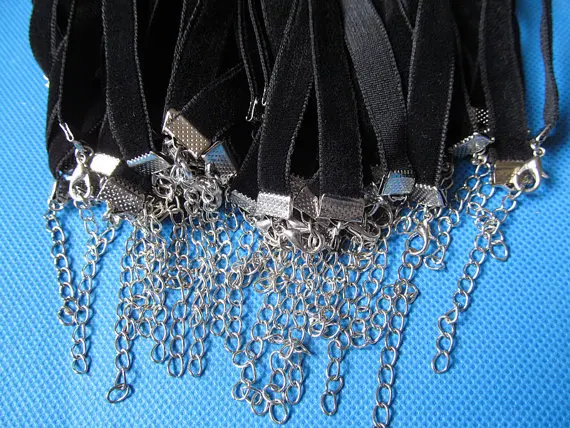 10pcs 13inches Adjustable 10mm Flat Black Velvet Choker Necklace Cord String Rope,DIY Beading Pendant Charm Cord,Tatto Choker