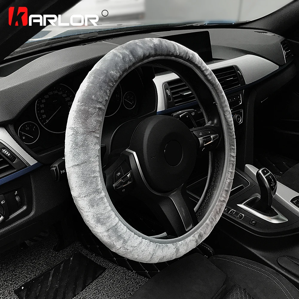 Premium Soft Short Fur Car Steering Wheel Cover High-density Warm Plush Winter Steering Wheel Protector Cover 38cm Accessories