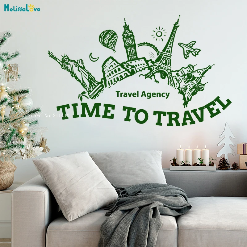 Travel Agency Hall Summer Holidays Adventure Voyage Wall Decals Sticker Home Decoration Living Room Time to Travel Kids YT1239