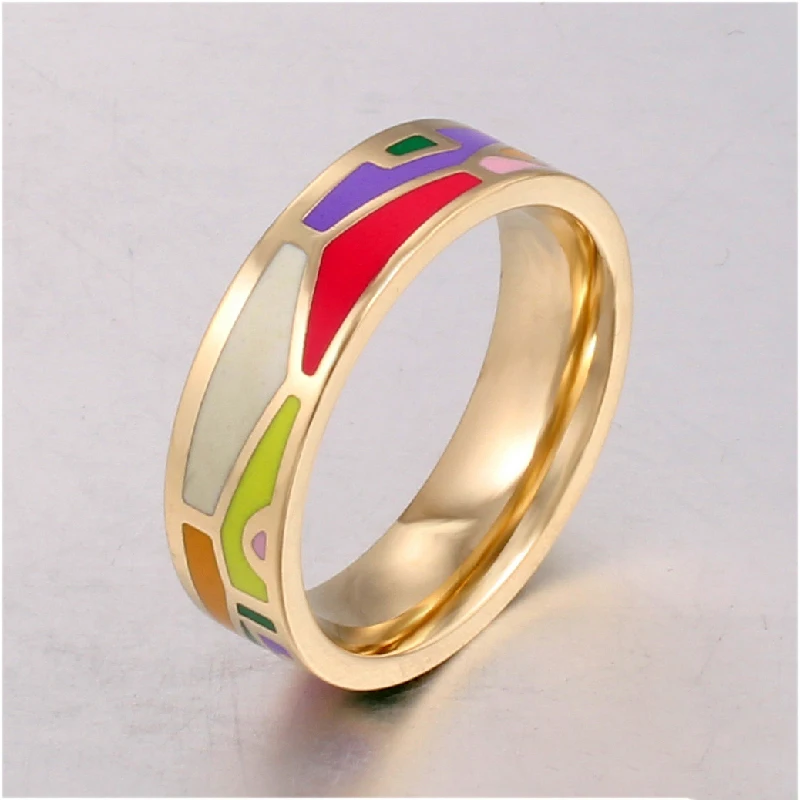 Luxury Brand  Rings for Women Stainless Steel Multi-Color Fashion Pretty Charm Enamel Ring Holiday Gifts