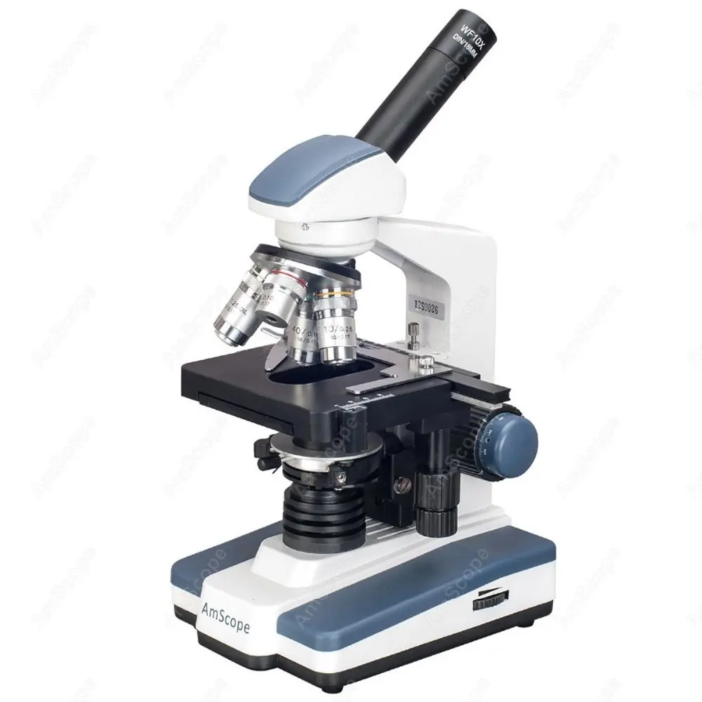 Monocular Compound Microscope--AmScope Supplies 40X-1600X LED Monocular Compound Microscope with Double-layer Mechanical Stage