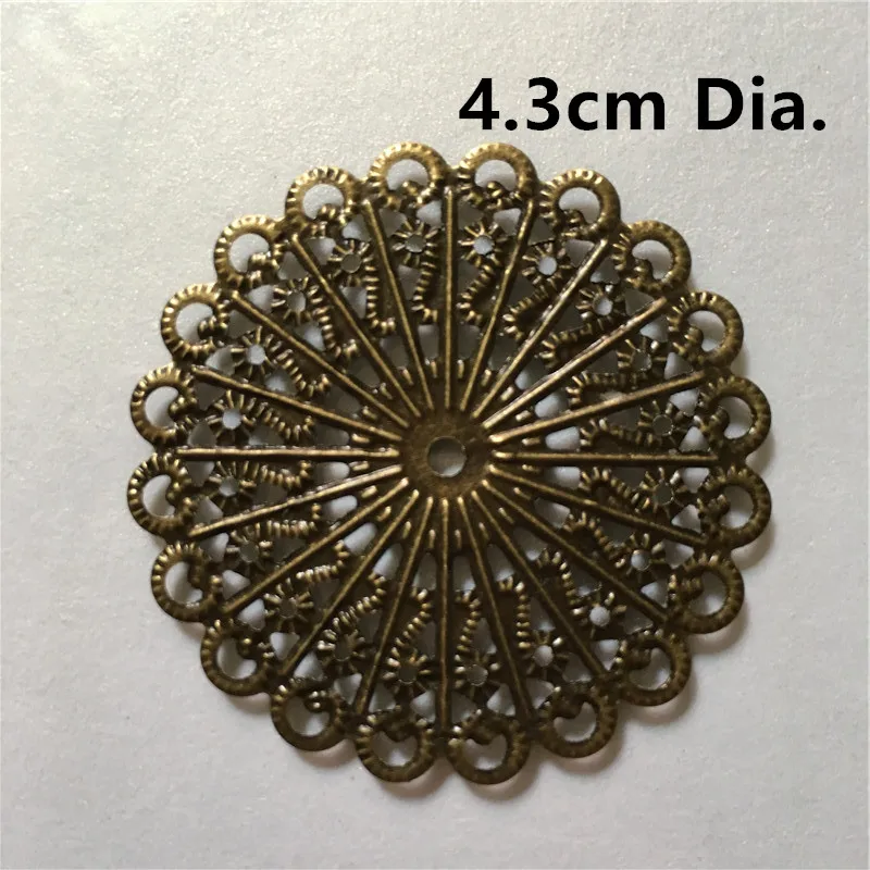 500Pcs Wholesale Filigree Hollow Round Embellishments Findings,Jewelry Accessories,Bronze Tone,4.3cm