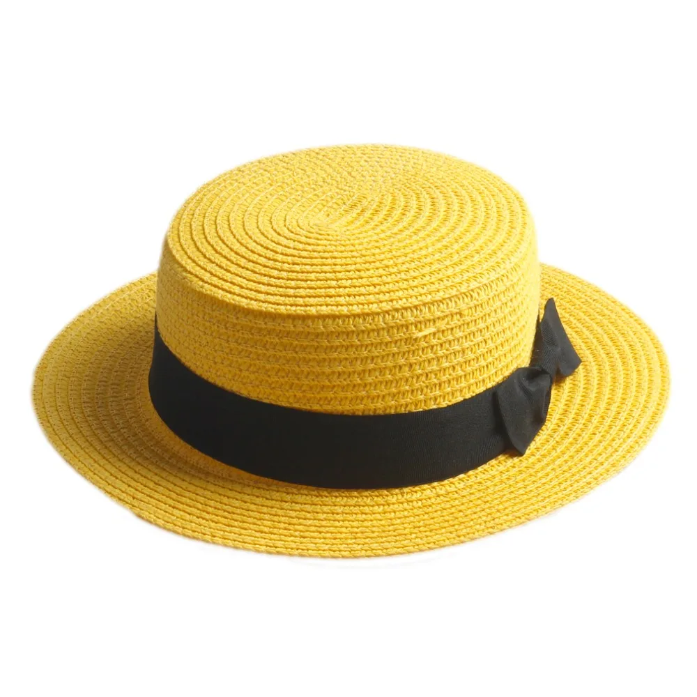 Mistdawn Cute Children Girls Boys Kids Summer Straw Bowler Derby Hat Round Flat Brim Boater Cap Beach Sunhat