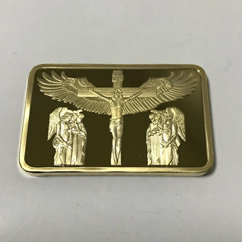 100 pcs Non Magnetic The Jesus Commandents bullion bar 1 OZ 24K gold plated ingot badge 50 mm x 28 mm home decoration bars