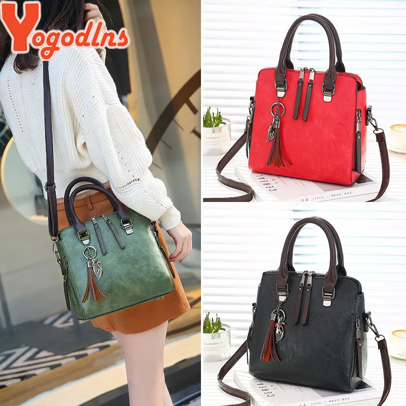 Yogodlns Vintage Cat Tassel Luxury Handbag Women Bags Double Zipper Crossbody Bags Shoulder Bag Casual Shell Tote Ladie