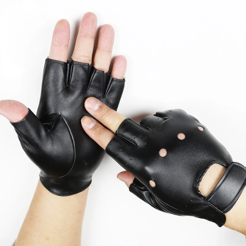 Men\'s dancing hip-hop Night Club Couples Stage Show gloves Gothic Punk Rock Show PU Leather Half finger Fitness Driver Glove L56