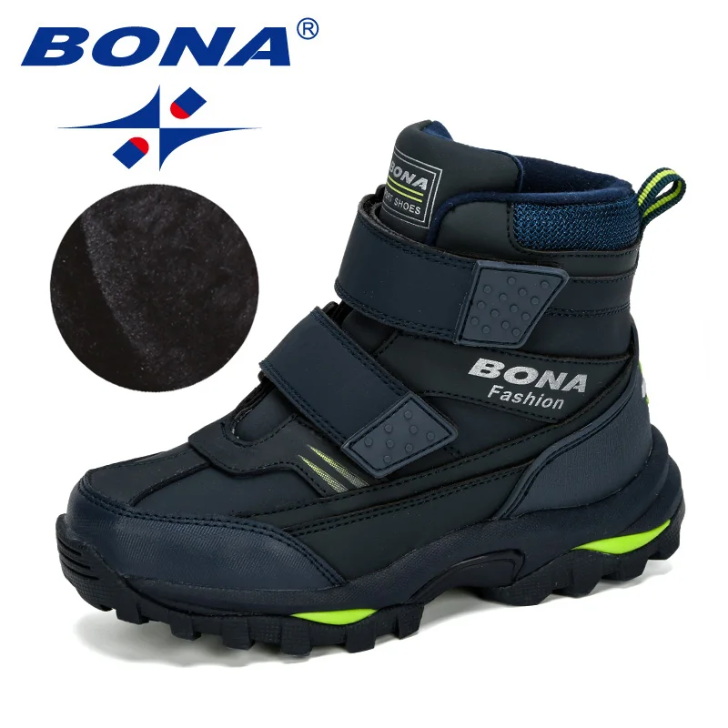 BONA New Popular Ankle Boots Boys Children Motorcycle Hook and Loop Anti-slip Outdoor Hiking Boots Boy\'s Winter Footwear