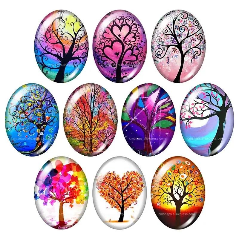 Painting Life of Tree Beauty 13x18mm/18x25mm/30x40mm mixed Oval photo glass cabochon demo flat back Jewelry findings TB0032