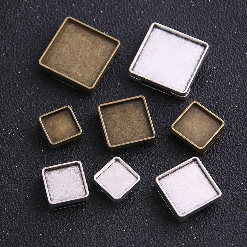 8pcs 12/15/20mm Inner Size Square Leather Slider Beads Two Color Blank Cabochon Setting Diy Bracelets Making