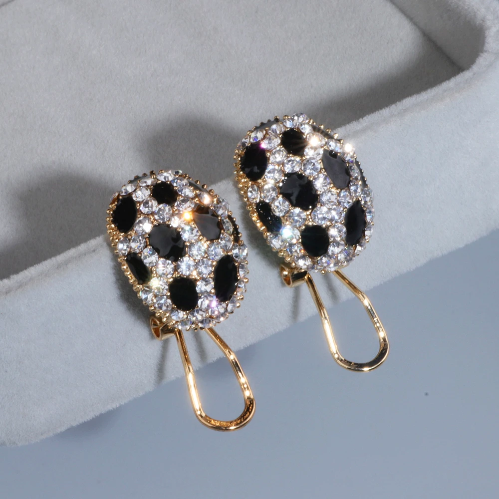 Trendy Luxury Crystal Ear Stud Earrings for Women Girls Gold Color Charm Rhinestone Leopard Print Stud Earring Wholesale WX084