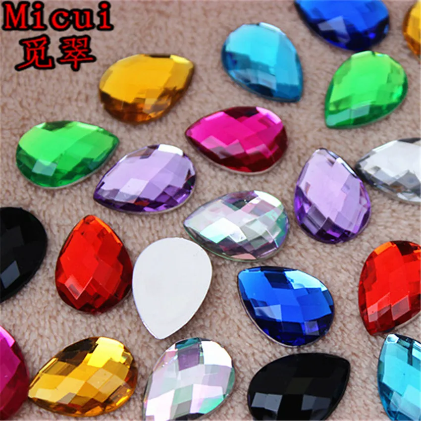 Micui 100 pz 13*18mm acrilico Strass goccia d\'acqua acrilico Flatback Strass pietre di cristallo per abito artigianato decorazioni MC630