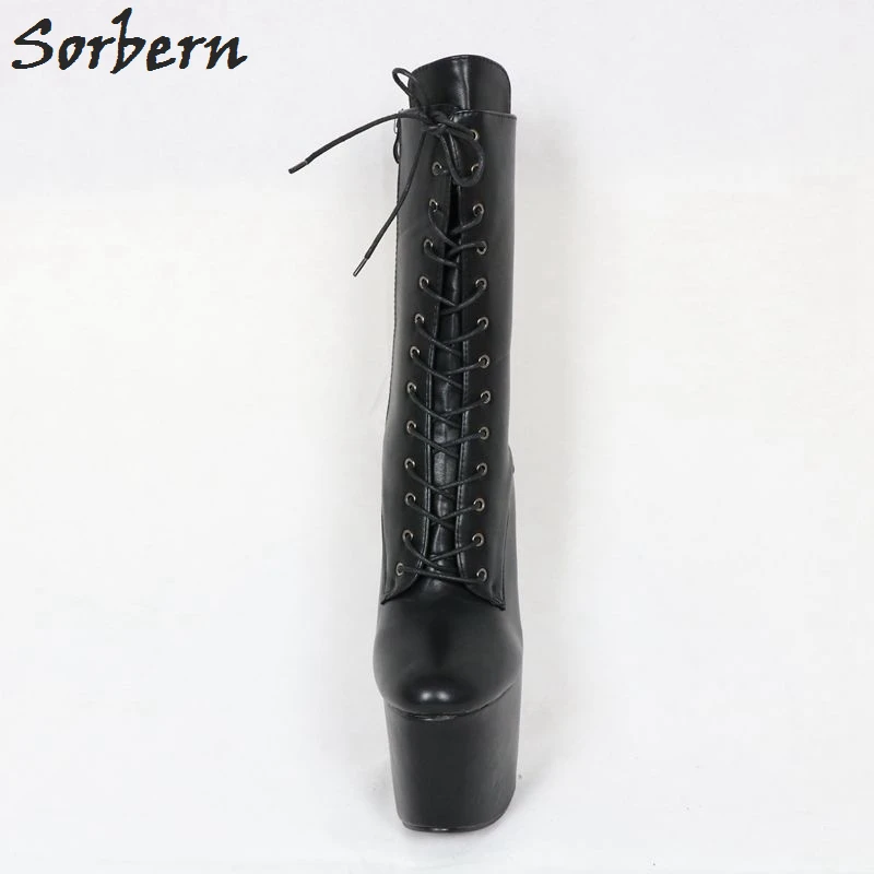 Sorbern 20CM Hoof Heels Women Boots Lace Up Drag Queen Platform Booties Heelless Bottes Femme Plus Size Custom Color Boots